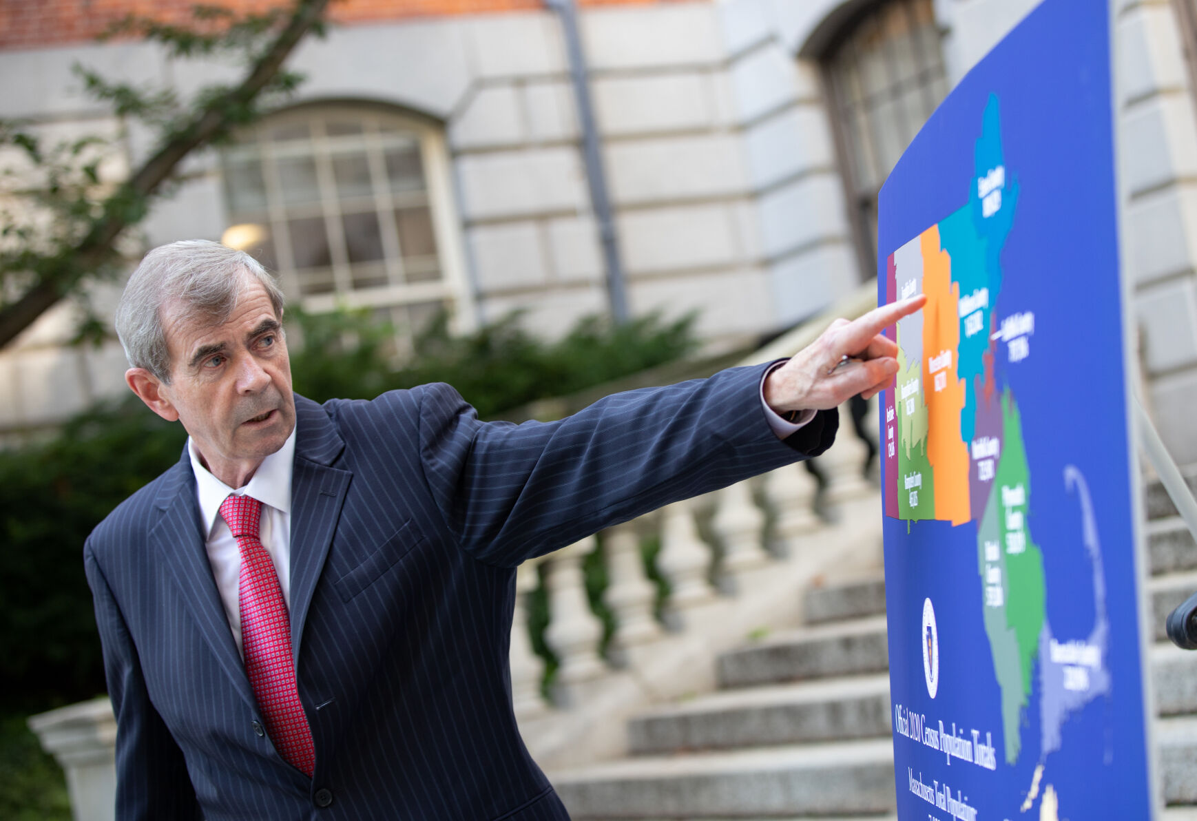 Secretary of State Galvin at map